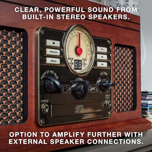 Victrola The Quincy 6-in-1 Bluetooth Record Player & Multimedia Center with Built-in Speakers ?C 3-Speed Turntable, CD & Cassette Player, AM/FM Radio, Wireless Music Streaming (Natural)