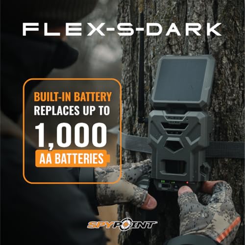 SPYPOINT Flex-S-Dark Solar Cellular Trail Camera ?C Built-in Solar Panel, 40MP Photos, 1080p Videos + Sound, No-Glow Game Camera, Night Vision, Motion Activated Trail Cam