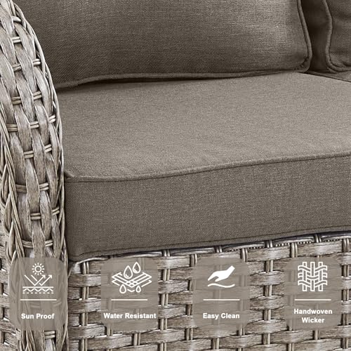 Patio Wicker Chairs Swivel Rocker - Outdoor Swivel Rocking Chairs Set of 2 with Rattan Side Table, Patio Swivel Glider Chair 3 Piece Patio Furniture Sets for Deck Porch Pool Brown/Blue
