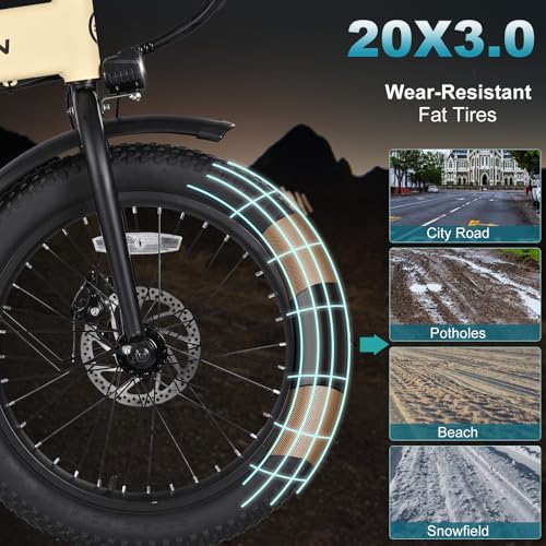 Folding Electric Bike for Adults, 20??3.0 Fat Tire Electric Bicycle, 374.4Wh Battery Ebike, 20MPH Electric Cargo Bike with LCD Color Display & 6 Speed Gears (Fits for 5'0+)