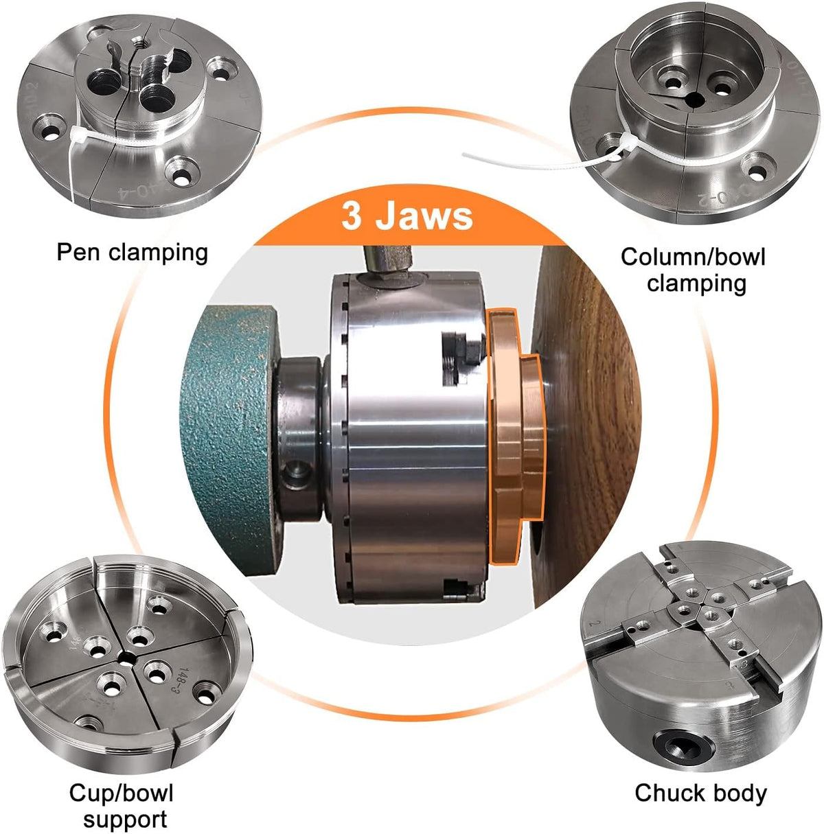 4 Inch Wood Lathe Chuck Set 1 x 8 tpi, Self Centering 4 Jaw Wood Turning Chuck