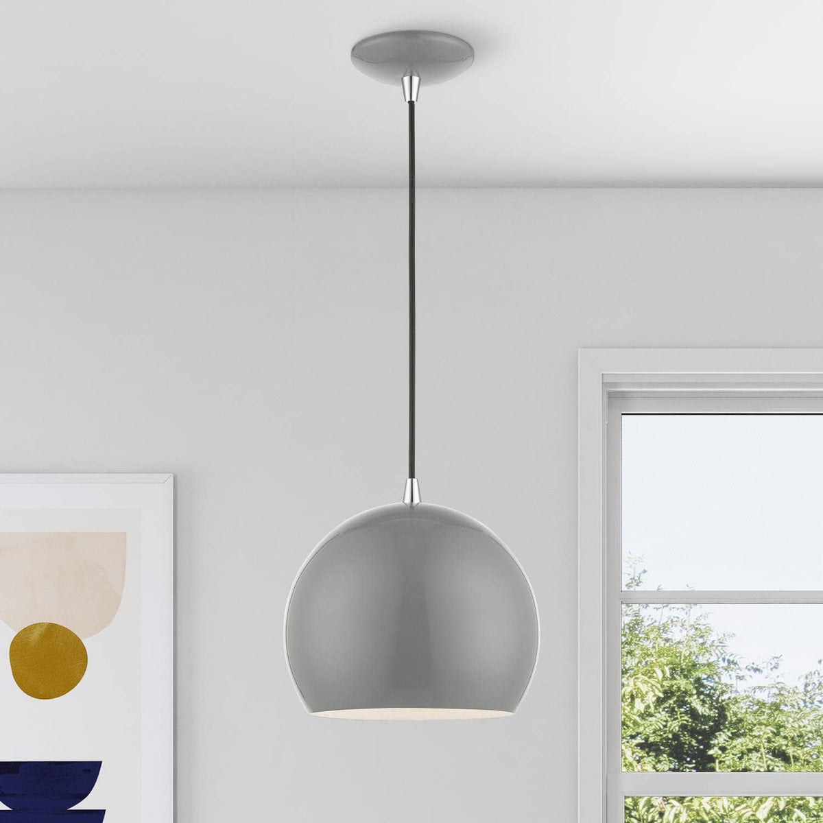 Livex Lighting Piedmont - 1 Light Globe Pendant in Industrial Style-15 Inches Tall and 10 Inches Wide-Shiny Light Gray/Polished Chrome