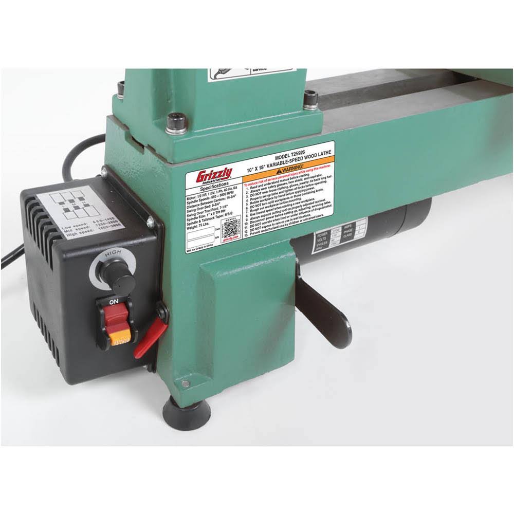 Grizzly T25926 Variable-Speed Wood Lathe, 10 x 18x22