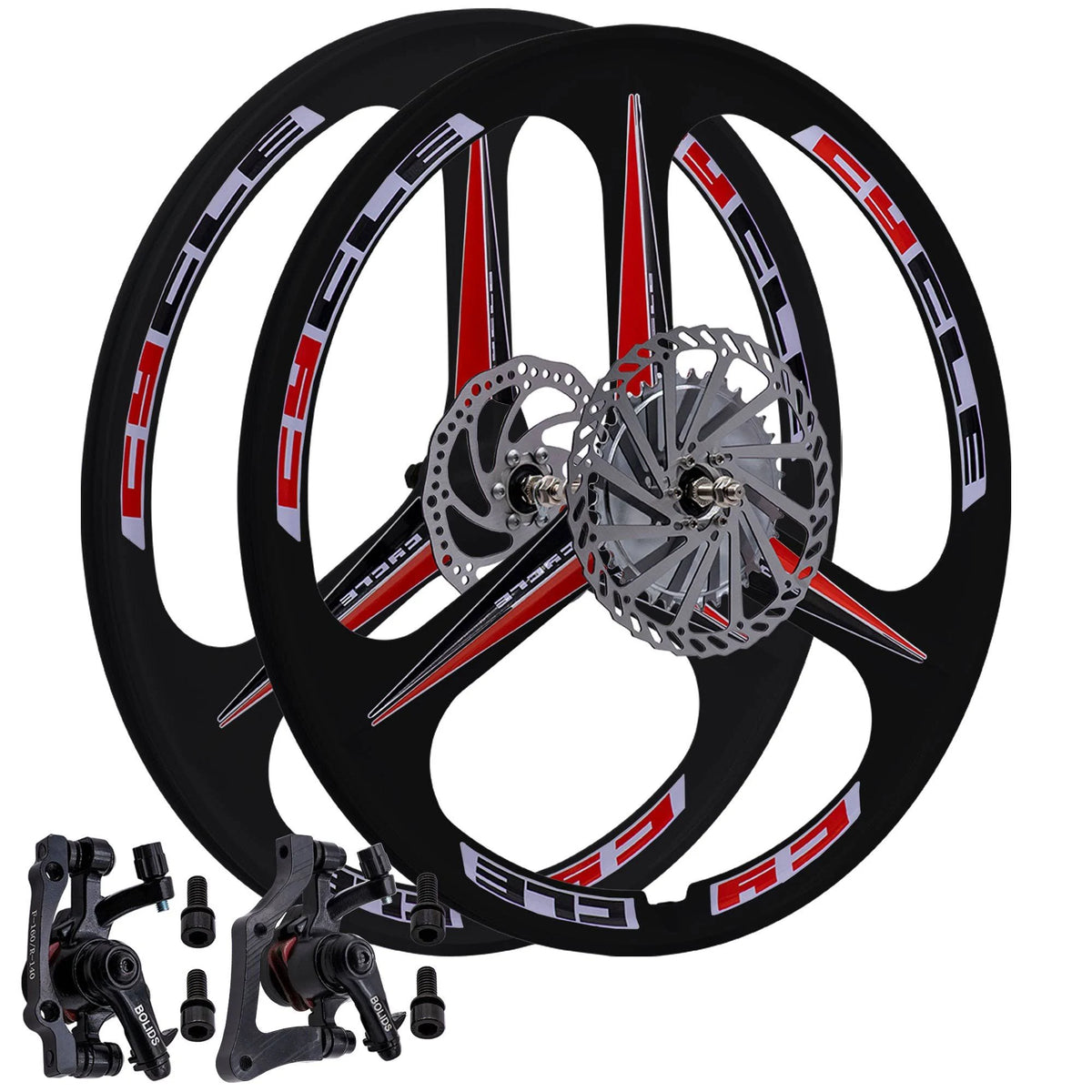 BBR Tuning 26 inch Heavy Duty 3 Spoke Motorized Bike Mag Wheel Set - Black