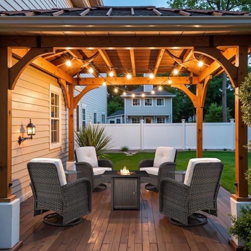 Patio Wicker Chairs Swivel Rocker - Outdoor Swivel Rocking Chairs Set of 2 with Rattan Side Table, Patio Swivel Glider Chair 3 Piece Patio Furniture Sets for Deck Porch Pool Brown/Blue