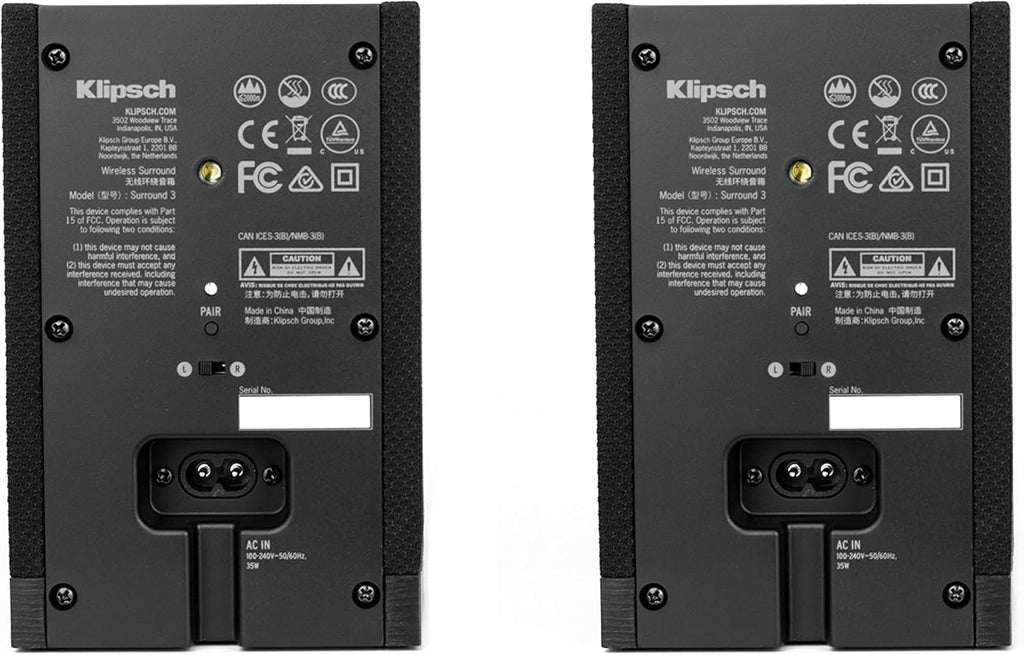 Klipsch Surround 3 Speaker Pair, Black, Model:1067530