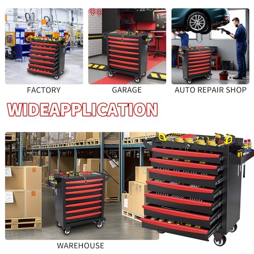 Rolling Tool Chest, Metal Tool Box with 5 Drawers, Lockable Garage Storage Cabinets Sliding Tool Drawer Cart on Wheels Toolbox Organization Workbench for Workshop Warehouse Repair Shop