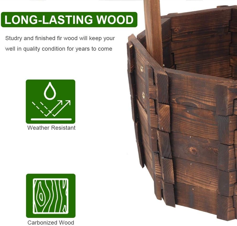 Outdoor Reinforced and Anticorrosive Wooden Wishing Well Flowerpot Multi Color Country Wood Handmade