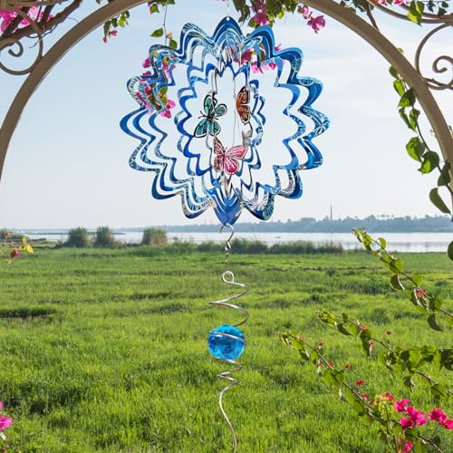 Hummingbird Wind Spinner - Hummingbird Gift for Women Men, Metal Wind Spinners for Outdoor & Indoor Decoration 12in 3D Hanging Bird Wind Catcher Unique Garden Decor Kinetic Yard Art Ornament
