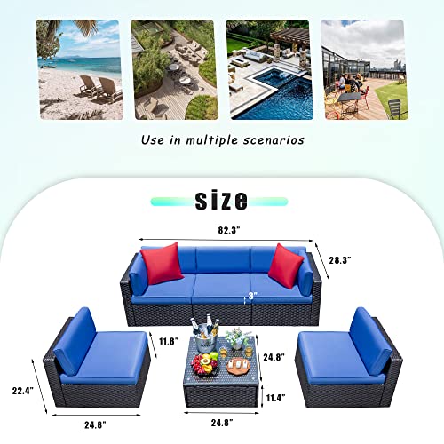 Devoko Patio Furniture Sets 6 Pieces Outdoor Sectional Rattan Sofa Manual Weaving Wicker Patio Conversation Set with Glass Table and Cushion (Beige)
