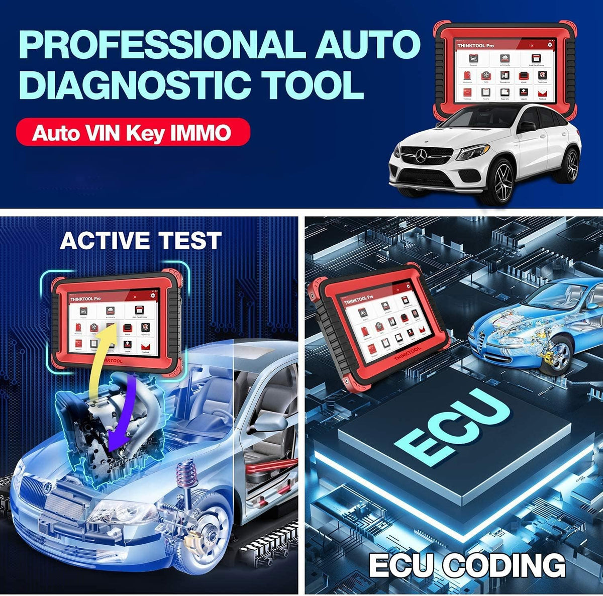 thinkcar THINKTOOL PRO Bi-Directional OBD2 Scanner Full Systems Diagnostic Scan Tool,31+ Reset Functions Key Matching, Variant Coding, AutoAuth for FCA SGW, 2 Years Free Update