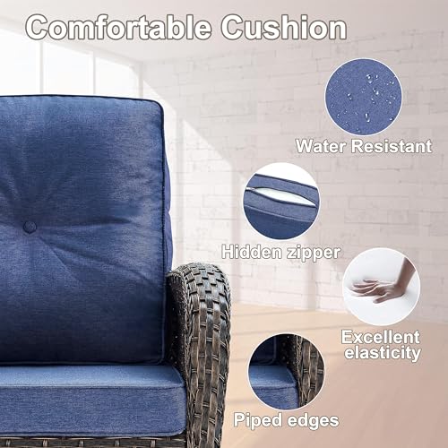 Patio Wicker Chairs Swivel Rocker - Outdoor Swivel Rocking Chairs Set of 2 with Rattan Side Table, Patio Swivel Glider Chair 3 Piece Patio Furniture Sets for Deck Porch Pool Brown/Blue