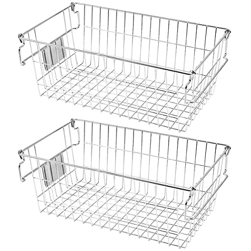 Orgneas Stackable Chest Freezer Baskets Organizer Bins, Metal Wire Baskets Pantry Organizer Produce Baskets with Tag Slot for Snacks Vegetables and Fruits