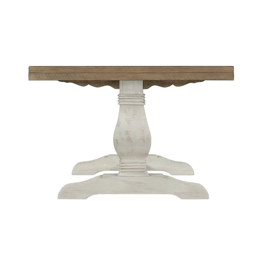 19 Inch Coffee Table with Pedestal Base, Brown and White- Saltoro Sherpi