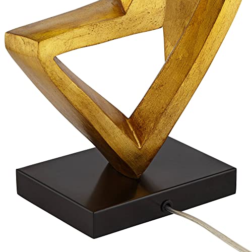 Possini Euro Design Zeus Mid Century Modern Glam Luxury Table Lamp 28.5 Tall Sculptural Gold Leaf Metal Black Fabric Tapered Drum Shade Decor for Living Room Bedroom House Bedside Nightstand Home