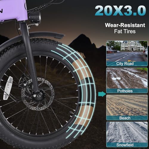 Folding Electric Bike for Adults, 20??3.0 Fat Tire Electric Bicycle, 374.4Wh Battery Ebike, 20MPH Electric Cargo Bike with LCD Color Display & 6 Speed Gears (Fits for 5'0+)