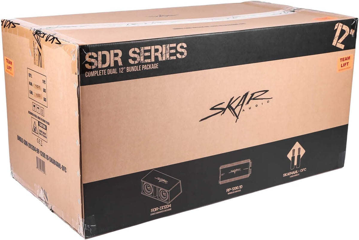 Skar Audio Dual 12 Complete 2,400 Watt SDR Series Subwoofer Bass Package - Includes Loaded Enclosure with Amplifier