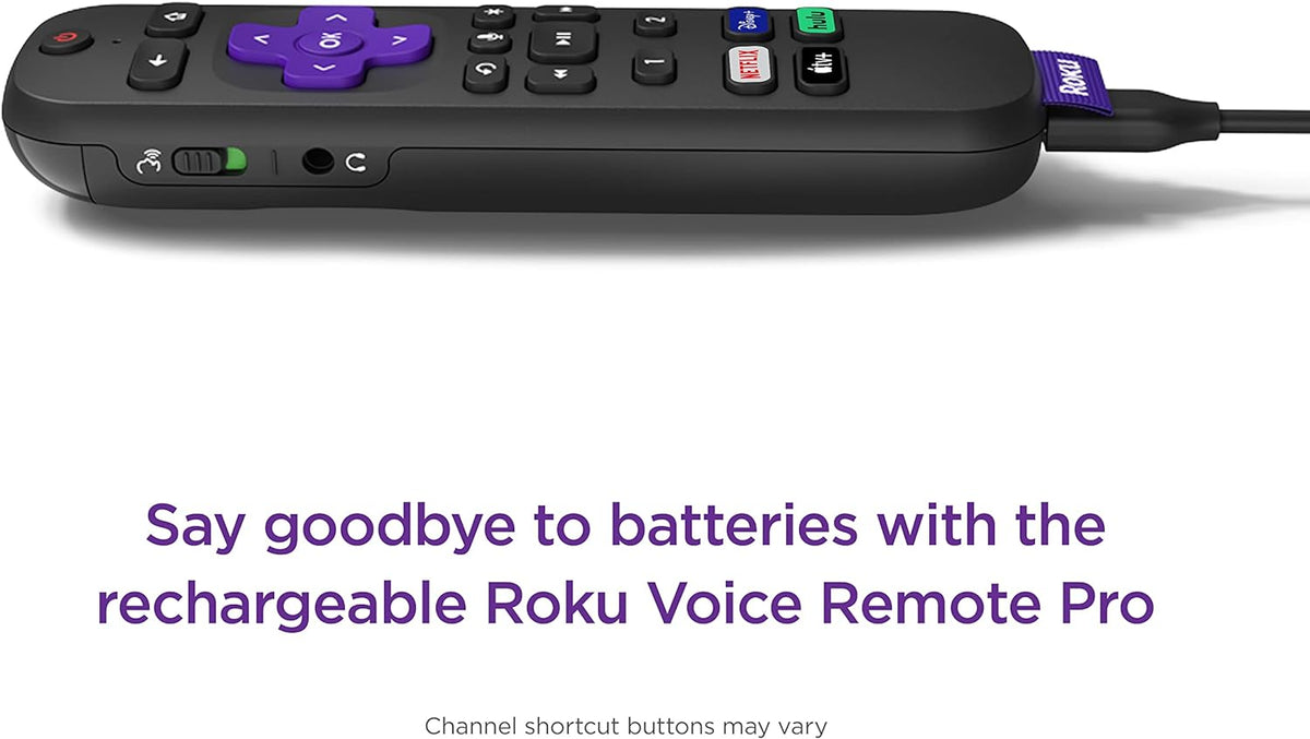 Roku Voice Remote Pro | Rechargeable voice remote with TV controls, lost remote finder, private listening, hands-free voice controls & personal shortcut buttons for Roku players Roku TV, & Roku audio