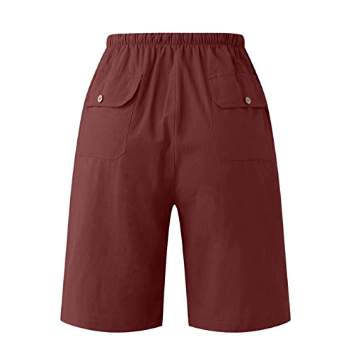 Men's Linen Casual Classic Short Elastic Waist Summer Beach Lightweight Board Slim-Fit with Pockets Active Running Walk Short