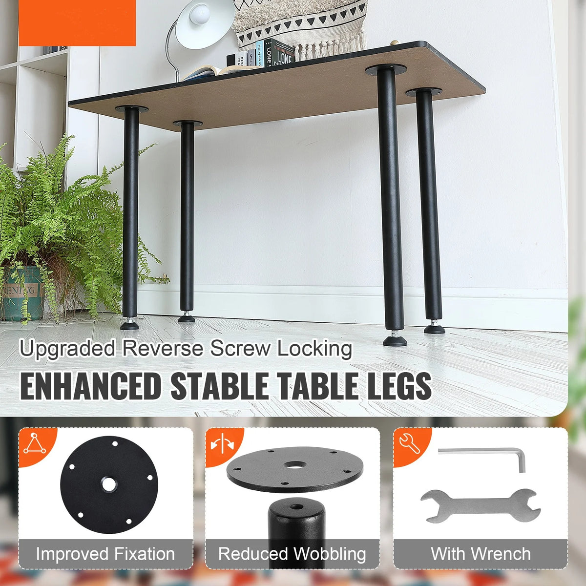 SKYSHALO 28 Solid Steel Adjustable Desk Legs Office Table Furniture Set of 4 Black