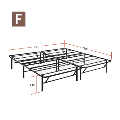 PrimaSleep 18 Inch Tall Heavy Duty Steel Slat Bed Frame/Anti-Slip Support/Easy Assembly Mattress Foundation/No Noise/No Box Spring Needed/Full/Black
