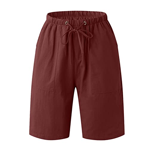 Men's Linen Casual Classic Short Elastic Waist Summer Beach Lightweight Board Slim-Fit with Pockets Active Running Walk Short