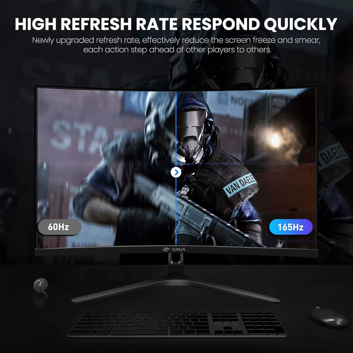 CRUA 32 inch 165Hz Ultrawide Monitor, Curved Gaming Monitor, PC Monitor FHD 1080P Monitor, 1800R Display, 1ms GTG, Freesync and Low Motion Blur, 90% SRGB Colors Gamut, DP,HDMI,DVI Port-Black(VESA)