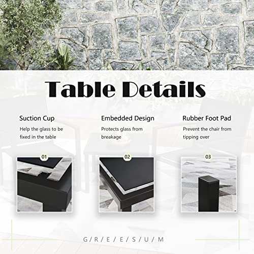 Greesum 4 Pieces Patio Furniture Set, Outdoor Conversation Sets for Patio, Lawn, Garden, Poolside with A Glass Coffee Table, Black
