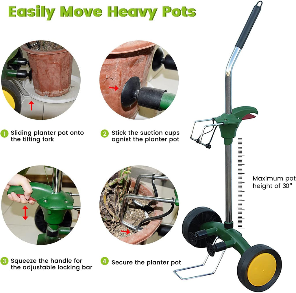 Patio, Lawn AND Garden EJWOX Garden Pot Mover with Adjustable Handle - Heavy Duty Plant Dolly Caddy with Sturdy Flat-Free Wheels and Gripping Suction Cups, Max 165 Lbs Weight Capacity