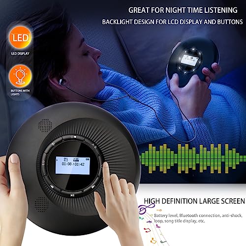 Portable CD Player with Bluetooth, CD Player Portable with Dual Speakers and Anti Shock Skip Protection Rechargeable CD Player Bluetooth for Car with LCD Display Headphone AUX Cable Walkman CD Player