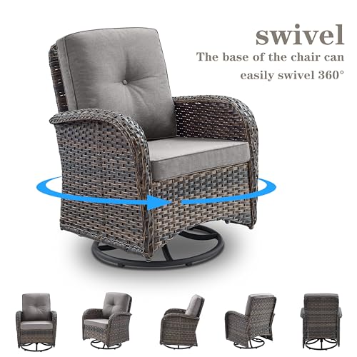 Patio Wicker Chairs Swivel Rocker - Outdoor Swivel Rocking Chairs Set of 2 with Rattan Side Table, Patio Swivel Glider Chair 3 Piece Patio Furniture Sets for Deck Porch Pool Brown/Blue