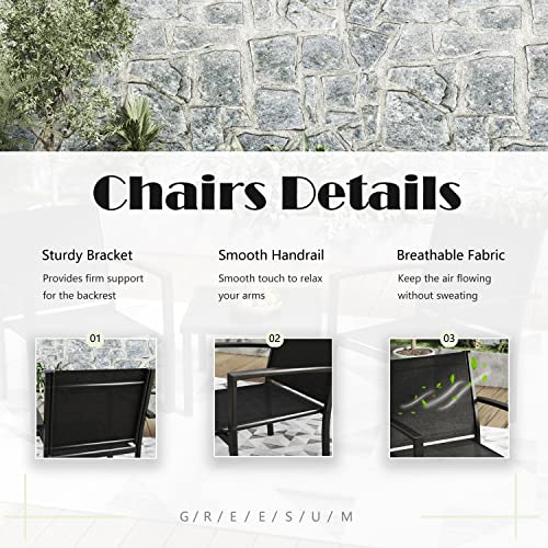 Greesum 4 Pieces Patio Furniture Set, Outdoor Conversation Sets for Patio, Lawn, Garden, Poolside with A Glass Coffee Table, Black