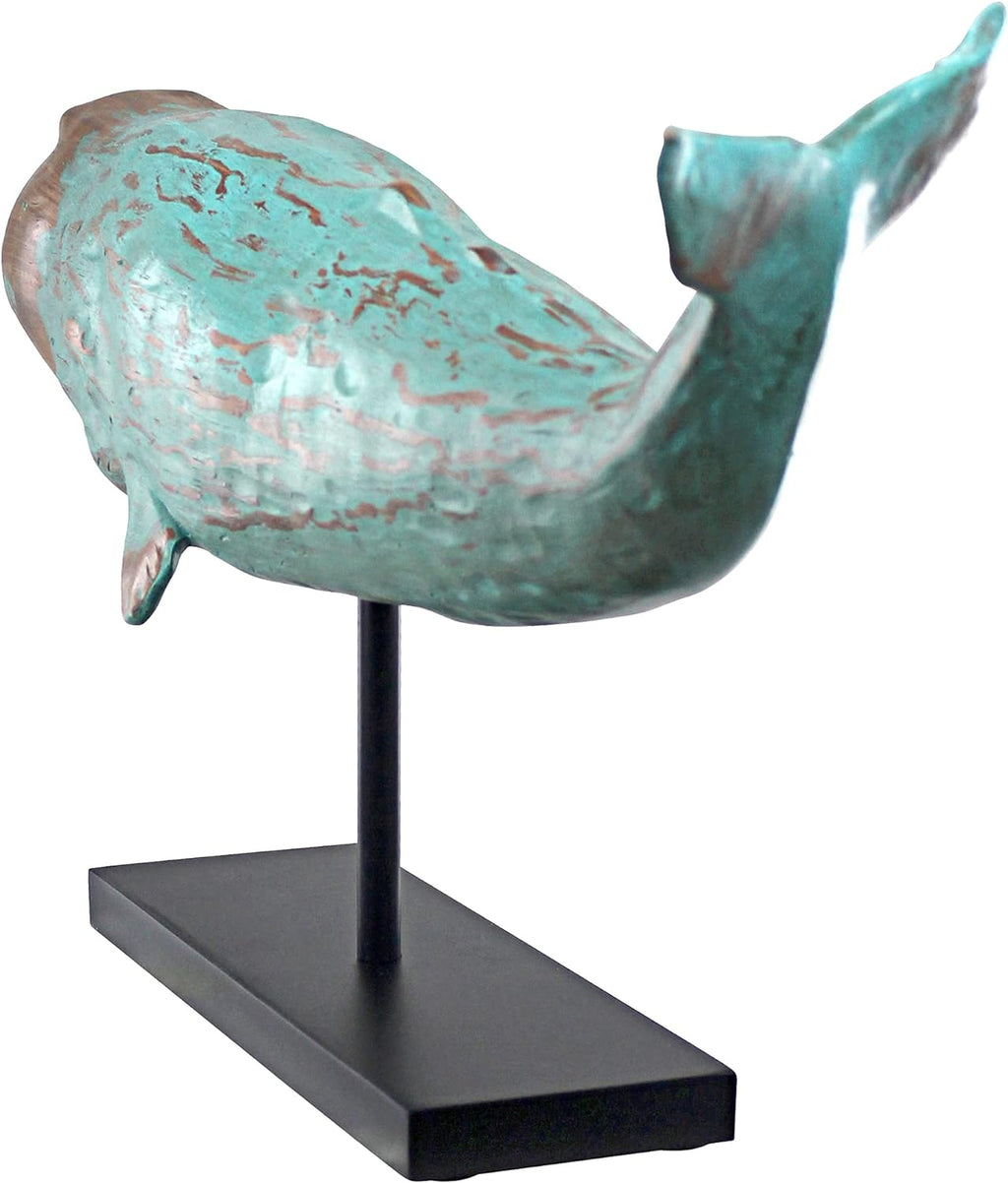 Design Toscano SD1120725 Folk Art Faux Wood Whale Statue on Display Stand, 30 Inch, Blue