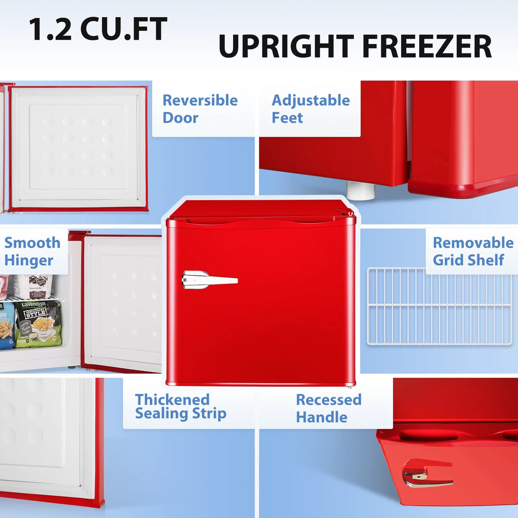 Auseo Mini Upright Freezer Compact Refrigerators??1.2Cu.ft Small Stand up Freezer for Home Office, Red