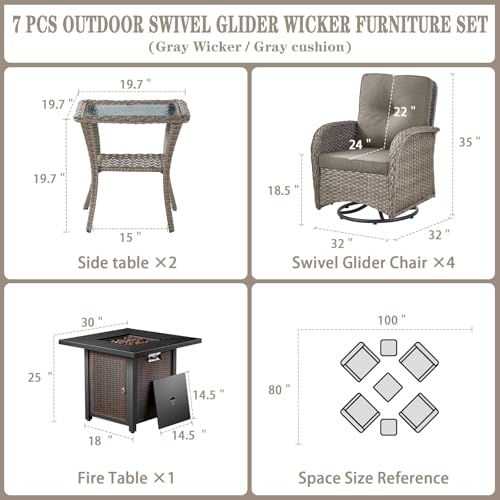 Patio Wicker Chairs Swivel Rocker - Outdoor Swivel Rocking Chairs Set of 2 with Rattan Side Table, Patio Swivel Glider Chair 3 Piece Patio Furniture Sets for Deck Porch Pool Brown/Blue