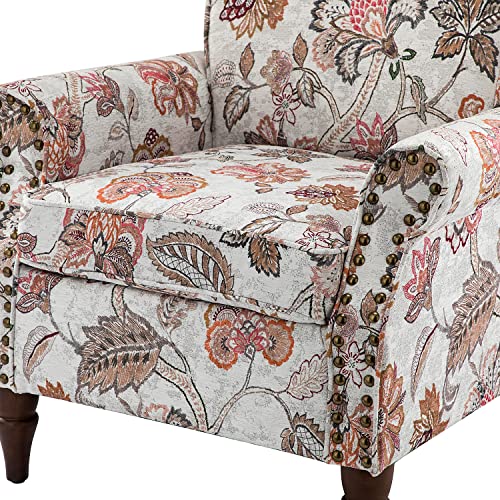 HULALA HOME Modern Wingback Accent Chair with Wood Legs & Removable Cushion, Comfy Upholstered Armchair with Nailhead Trim, Floral Pattern Single Sofa Chair for Living Room Bedroom, Blue