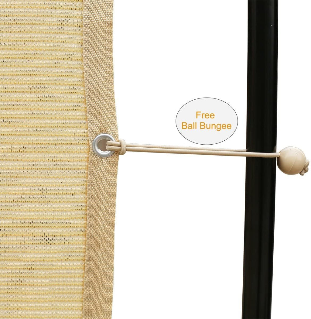 Shatex 90% Shade Fabric Sun Shade Cloth Taped Edge with Grommets Sun-Block Mesh Shade for Pergola Cover Canopy 12?? x 20??, Wheat, 12 Bungee Balls