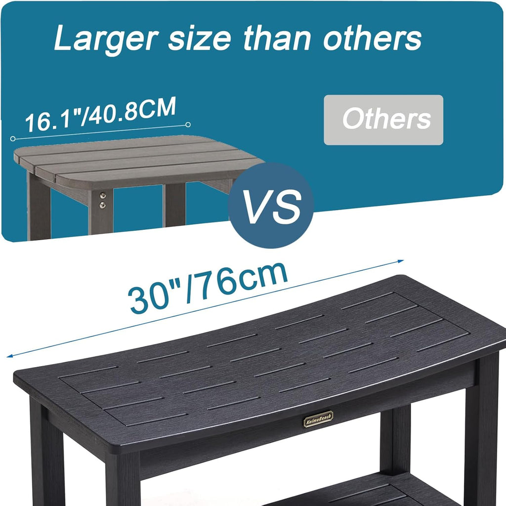 HDPS Shower Bench Seat, Poly Lumber Bathroom Stool for Inside Shower Waterproof, Foot Rest Stool for Shaving Legs with Adjustable Feet, Plastic Spa Bath Chair Seat for Bathroom, Non-Slip, Brown