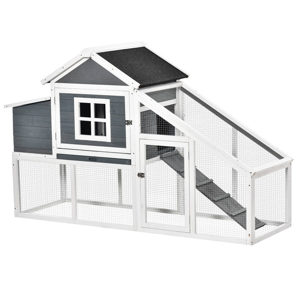 PawHut 69x22 Outdoor Wooden Chicken Coop Hen House with Nesting Box and Run - White