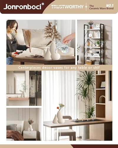 Ceramic Vase Set, Vases Home Decor,3 pc Boho Decor for Shelf & Centerpiece Table Decorations for Entryway Table, Dining Table or Mantle Fireplace Bookshelf Decor (Matte White)