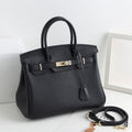 KAMUGO Leather Handbag for Women , Ladies Shoulder Bag Fashion Classic Lychee Pattern First Layer Cowhide Top Handle Satchel - black