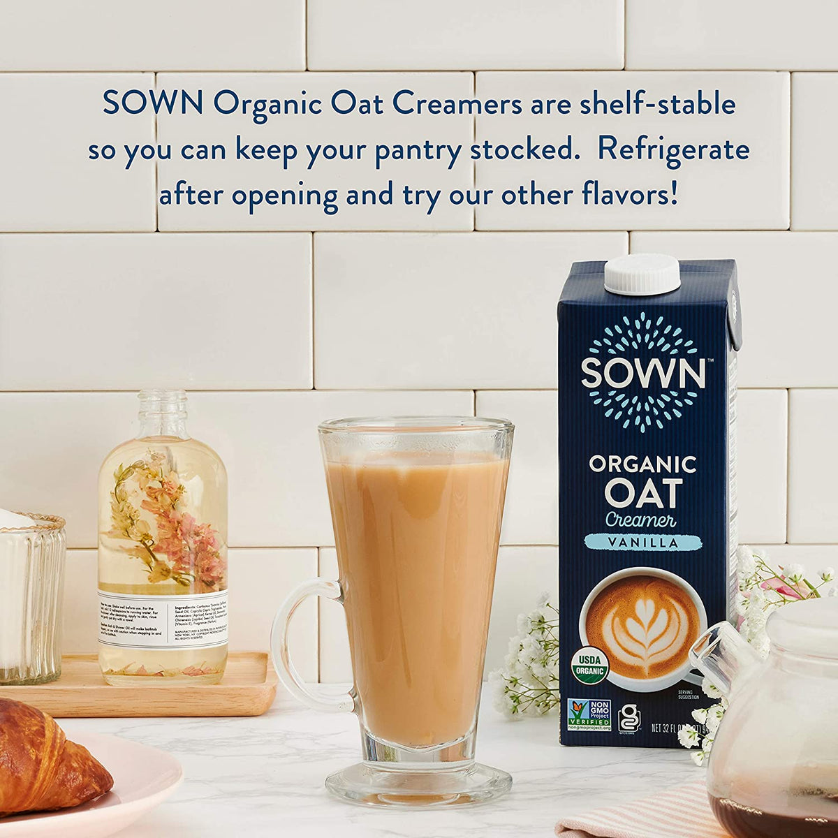 SOWN Organic Oat Creamer Unsweetened - Barista Oat Milk Non Dairy Coffee Creamer - Plant Based, Dairy-Free, Vegan, 0g Added Sugar, Gluten-Free, Non-GMO, Shelf Stable - 32oz (Pack of 6)