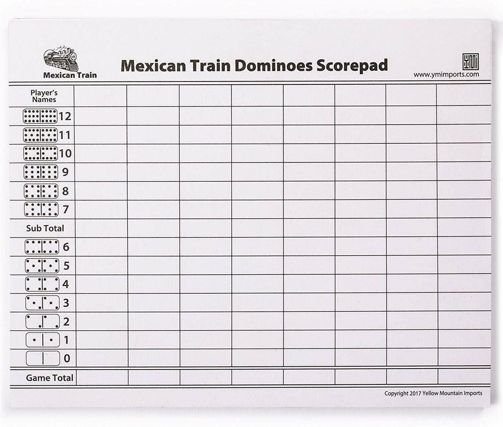Yellow Mountain Imports - Complete Mexican Train Dominoes Set with Double 12 Dominoes Featuring Numerals, Wooden Hub, Train Mark