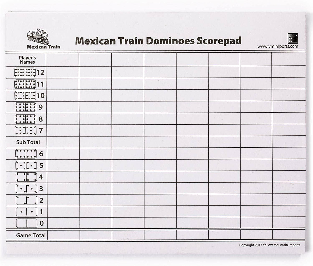 Yellow Mountain Imports - Complete Mexican Train Dominoes Set with Double 12 Dominoes Featuring Numerals, Wooden Hub, Train Mark