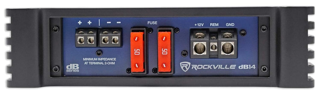 Rockville dB14 4000w Peak/1000w RMS Mono 2 Ohm Amplifier Car Audio Amp Bundle with Rockville RWK4CU 4 AWG Gauge 100% Copper Complete Amp Installation Wire Kit OFC