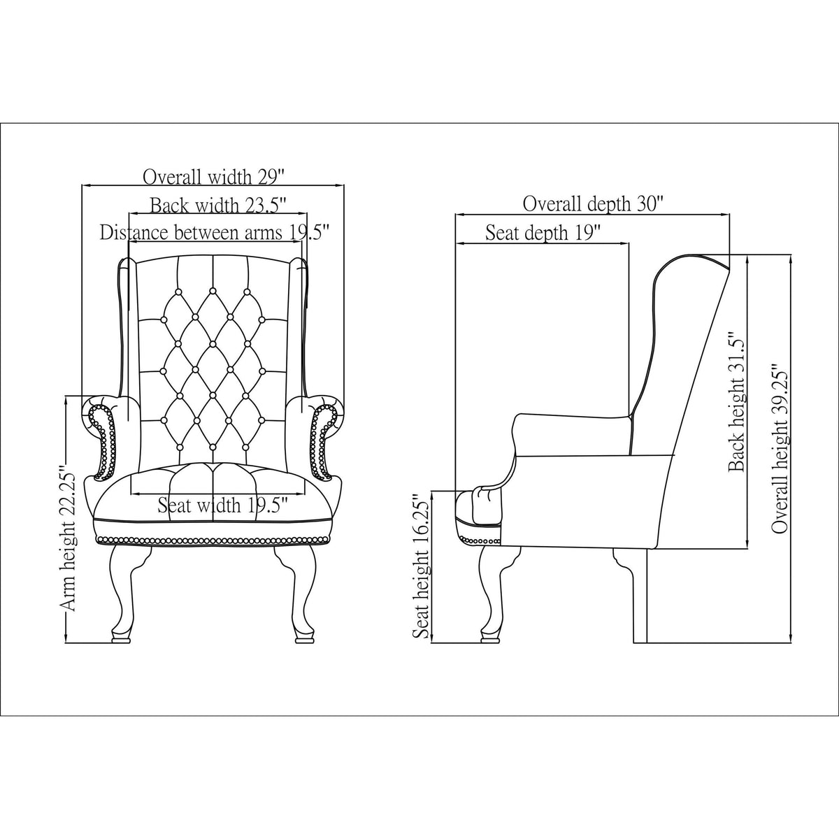Lorell 777 QA Queen Anne Wing Back Reception Chair