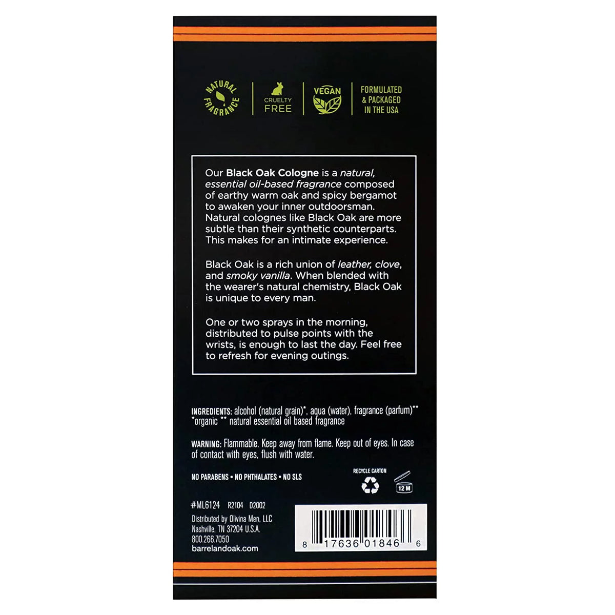 Olivina Men Black Oak Cologne 2.7 fl oz