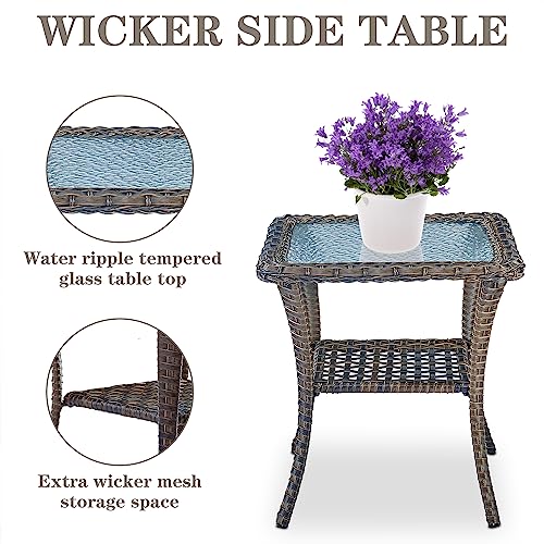 Patio Wicker Chairs Swivel Rocker - Outdoor Swivel Rocking Chairs Set of 2 with Rattan Side Table, Patio Swivel Glider Chair 3 Piece Patio Furniture Sets for Deck Porch Pool Brown/Blue