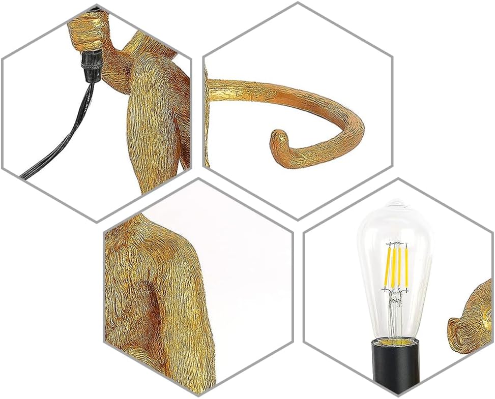Resin Monkey Table Lamp,Industrial Table Lighting Fixture Vintage Resin Unique Sitting Monkey Table Lamp for Dining Living Room Bedroom Bar Cafe Decorative Hanging Lamp,Golden