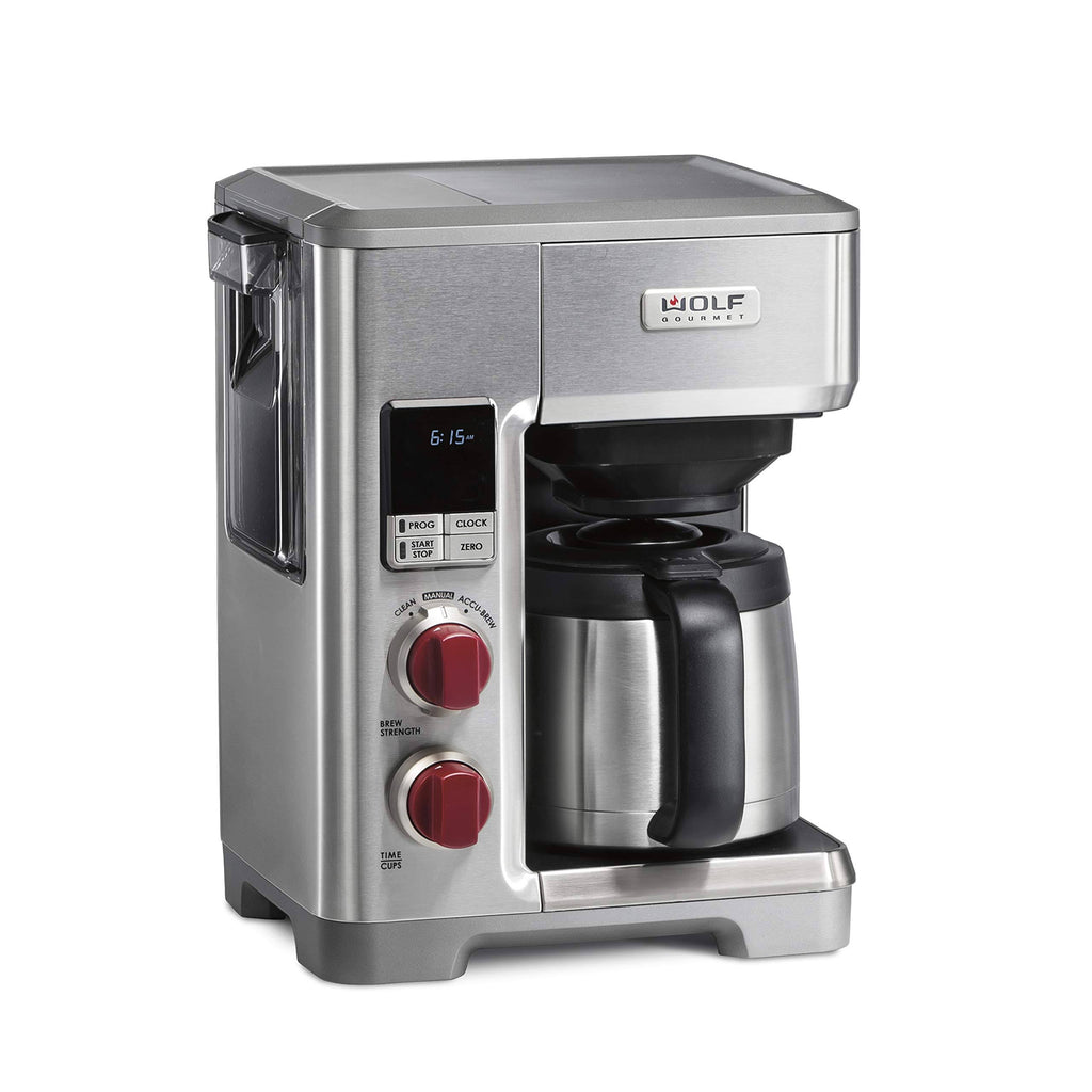 Wolf Gourmet - 10-Cup Coffee Maker with Water Filtration - Stainless Steel/Red Knob